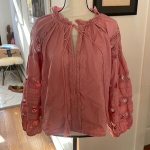 Anthropologie BWT Forever That Girl Dusty Rose Pink Lace Cutout Blouse. Sz M